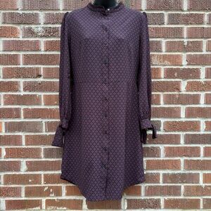 Banana Republic Red and Black Long Sleeve Tie Cuff Shirt Dress Womens Size 6